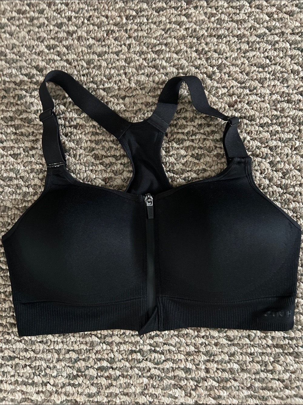PINK Victoria's Secret Black Front-Zip Racerback Sports Bra
